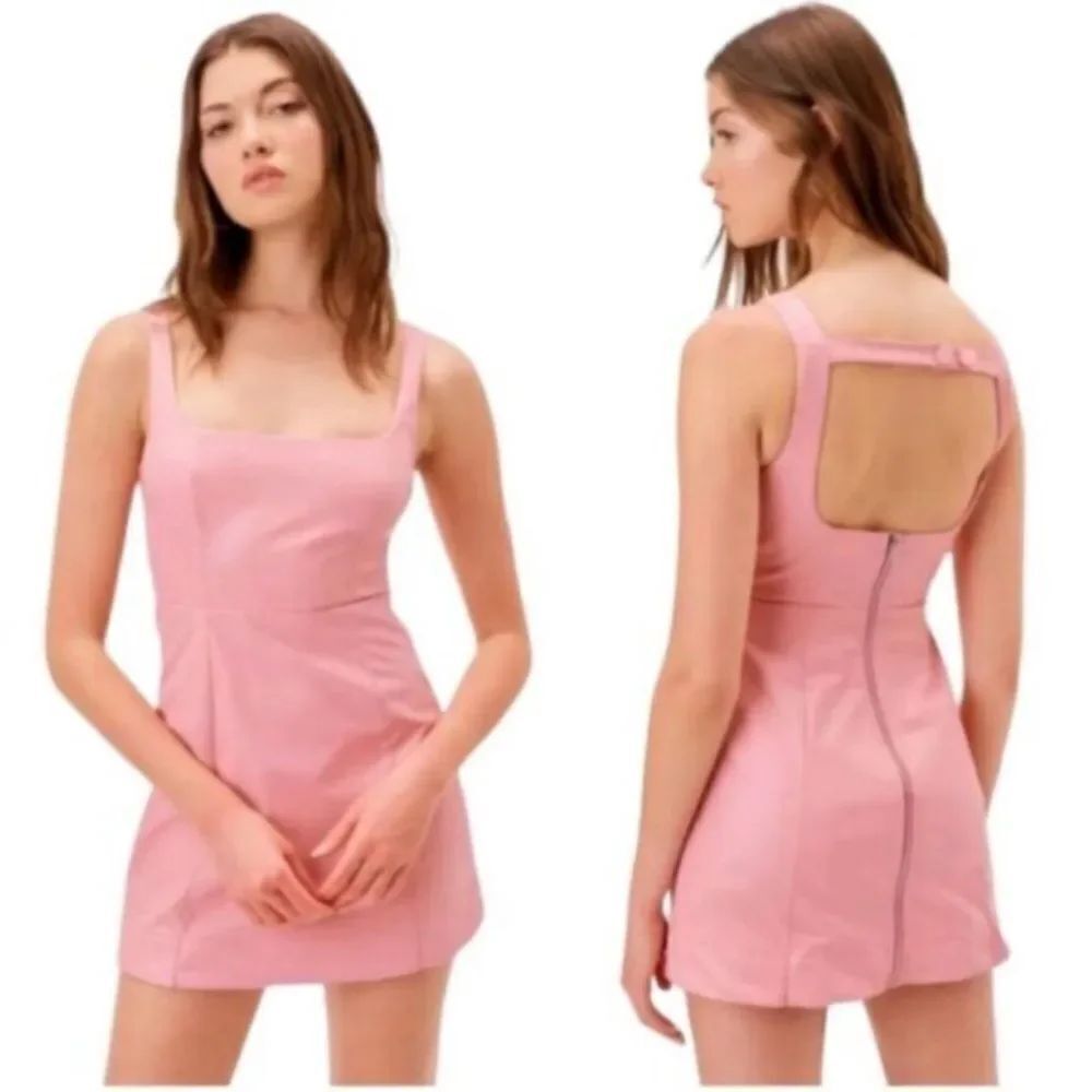 For Love & Lemons Talia Faux Leather A-Line Mini Dress Pink XL